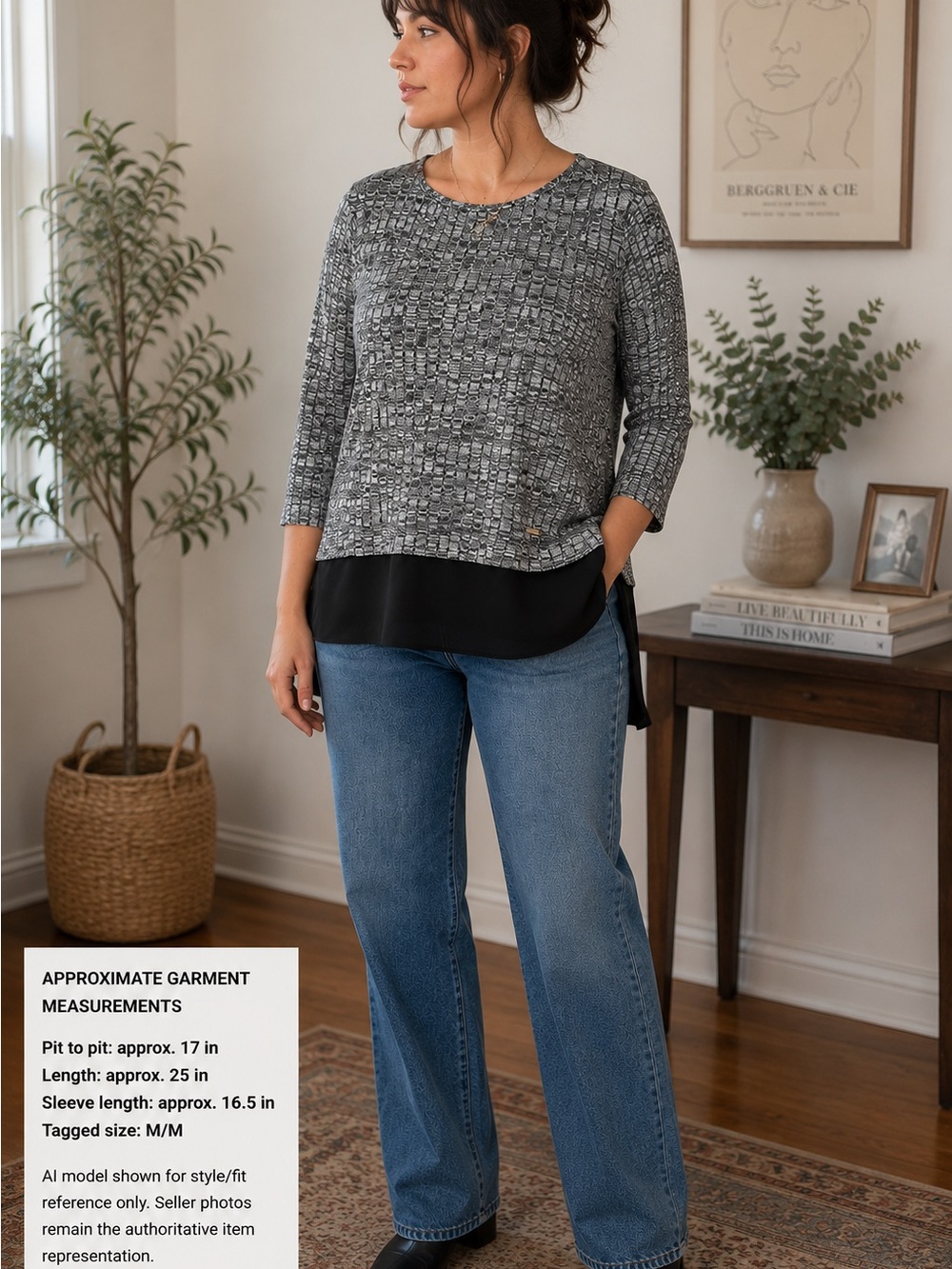 Ivanka Trump Gray Layered Knit Blouse Size M